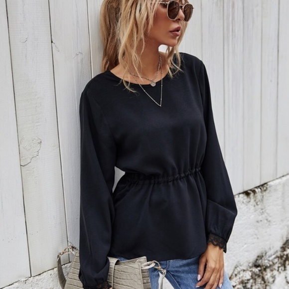 Open back babydoll long sleeve black blouse - Picture 4 of 6